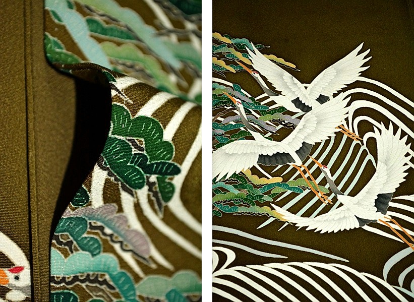 色留袖 中古 最高級 新品同様 現代の名工 本加賀友禅作家 奥田勝将 立波群鶴文 3つ紋 身丈155.5cm 裄63cm Ｔ2897