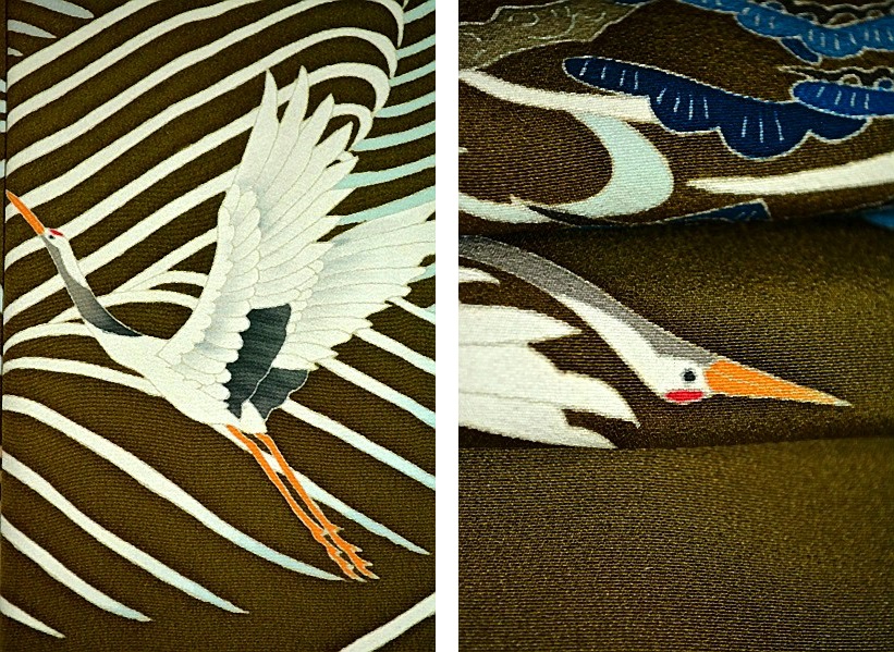 色留袖 中古 最高級 新品同様 現代の名工 本加賀友禅作家 奥田勝将 立波群鶴文 3つ紋 身丈155.5cm 裄63cm Ｔ2897