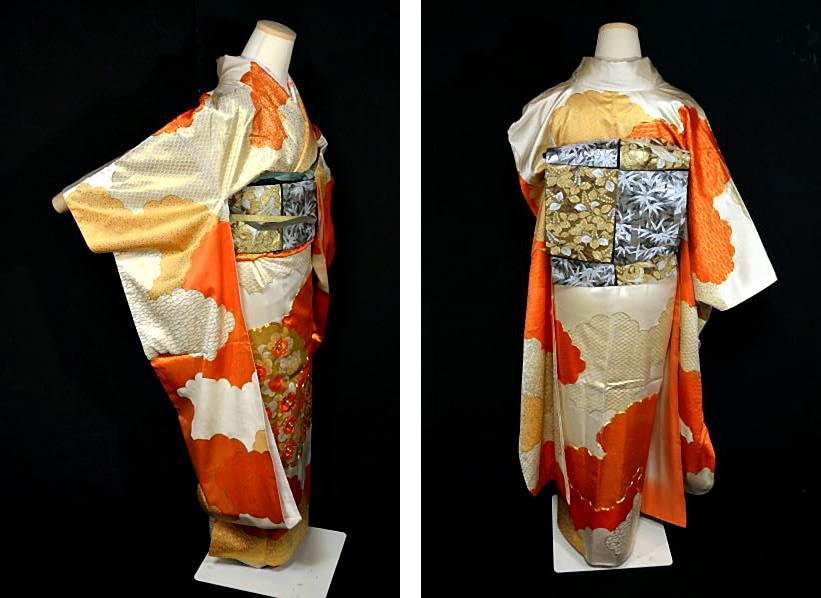 振袖 中古 最高峰 新品同様 本金箔 金駒シシュウ 雲取り吉祥花文 クリーニング済 振袖 身丈164ｃｍ 裄丈64.5ｃｍ T3020