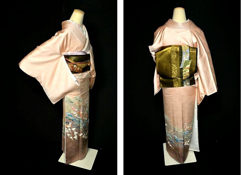 色留袖 中古 最高峰 未使用品 名門上野家 四代目 上野真 二代目 上野為二　笹松梅風景 3つ紋 比翼付き 身丈167cm 裄66cm Ｔ2931