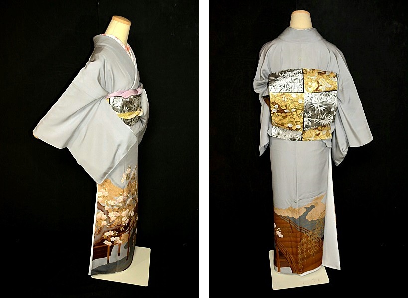 色留袖 中古 最高峰 新品同様 皇室デザイナー 中村乃武夫 渡橋風景花文 3つ紋 比翼付き クリーニング済 身丈159m 裄65cm Ｔ2881