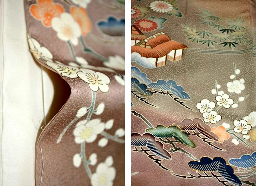 色留袖 中古 最高峰 未使用品 名門上野家 四代目 上野真 二代目 上野為二　笹松梅風景 3つ紋 比翼付き 身丈167cm 裄66cm Ｔ2931