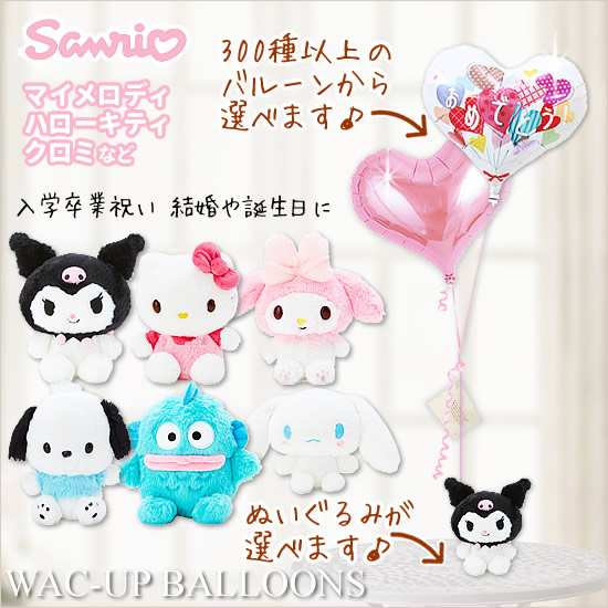 選べる サンリオほわほわSシリーズのぬいぐるみが運ぶ２バルーンセット画像