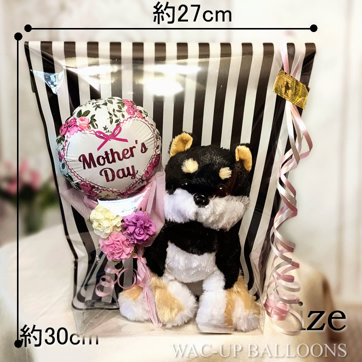 ラヴィアンローズ 母の日ミニバルーン花束付プレミアムパピーセット　大きさ画像