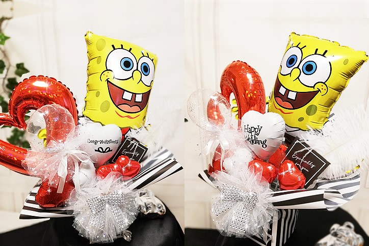 スポンジボブ 結婚式 バルーン電報 誕生日 プレゼント 卓上バルーンアレンジ スポンジボブとオープンハート レッド ダブル M ストライプ 名入れ可 Zjsbsr8wbs バルーン電報ギフト専門店 Wac Up 通販 Yahoo ショッピング