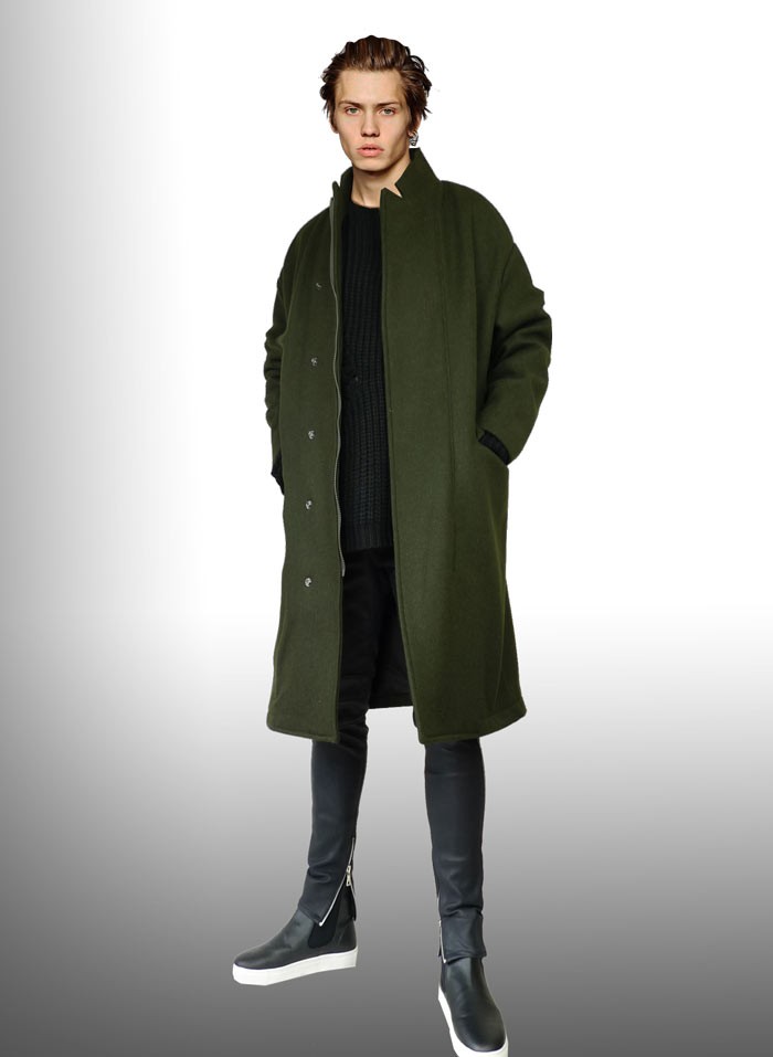 【最終値下げ】メンズ　マキシ丈コート　カーキ カーキ ウール ロングコート メンズ /コート ロング丈 ロック