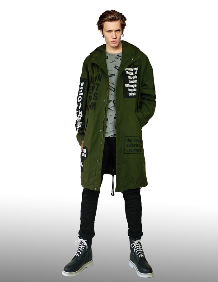 オープロジェクト/リネン混モッズコート/ビッグシルエット/ドロップショルダー モッズコート（M-51）グラッフィックのアクセント ビッグシルエット