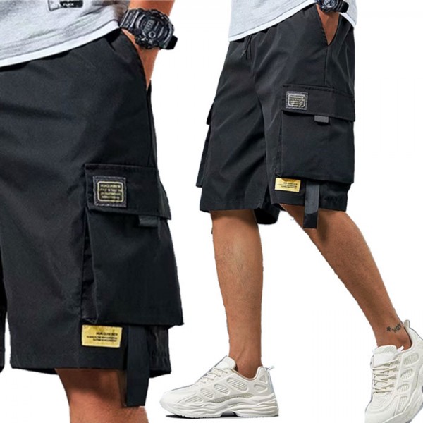 ナイロン素材 ハーフパンツ ブラック カーゴパンツ カーゴハーフ