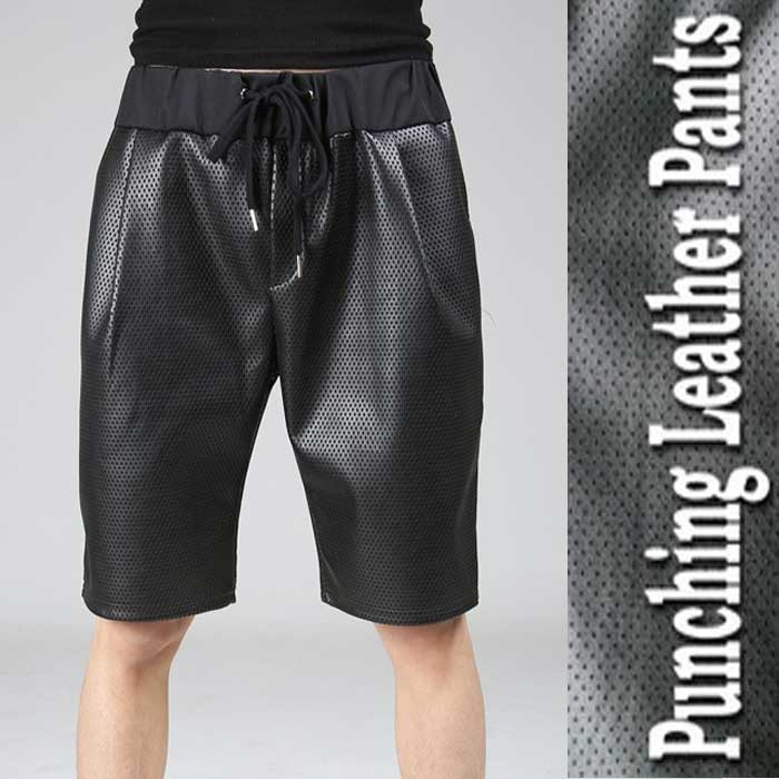 ハーフパンツ レザー L punching-leather-half-1.jpg