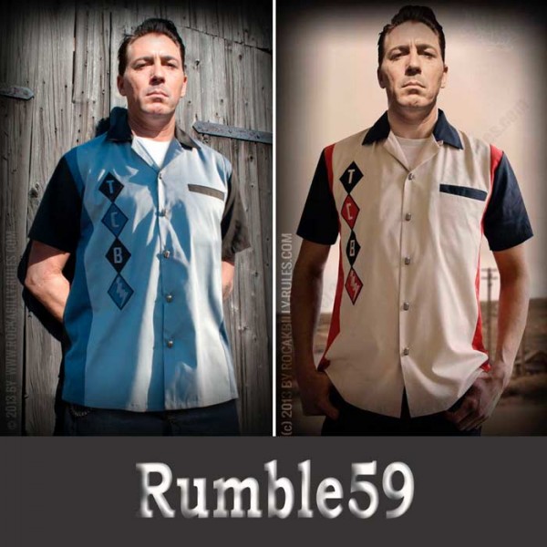 rumble59ユーロ・ロカビリー 刺繍ボーリングシャツ ショート丈