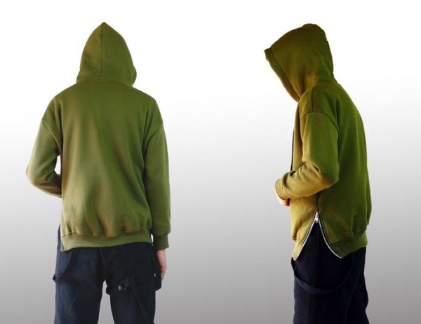 サイドにZIPアクセントの変形カーキ パーカー フーディー ROCK PUNK
