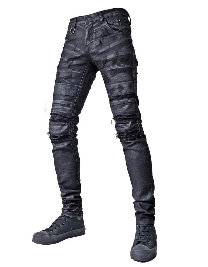 STAMPD ダメージ加工 スキニーデニムパンツ 黒 ブラック スキニー ダメージ デニム クラッシュ ジーンズ PU