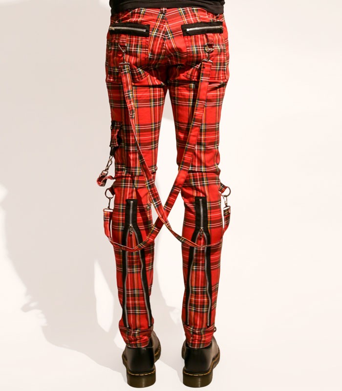 ボンテージパンツ TRIPP NYC(トリップニューヨーク) ジップデザイン レッドチェック スキニーパンツ カーゴ 赤 チェック スキニー パンク  ロック ファッション