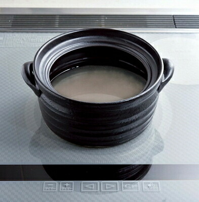 三陶 萬古焼 IH対応3合炊きご飯釜 土鍋 ご飯鍋 黒釉メタルIH 18395