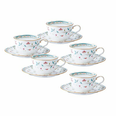 Noritake ノリタケ HANASARASA 花更紗 ティー・コーヒー碗皿セット（5