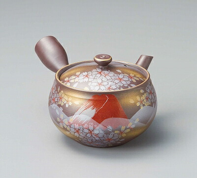 三陶 萬古焼 絵付け急須 350cc サークル網 2号新カメ赤富士急須 16635