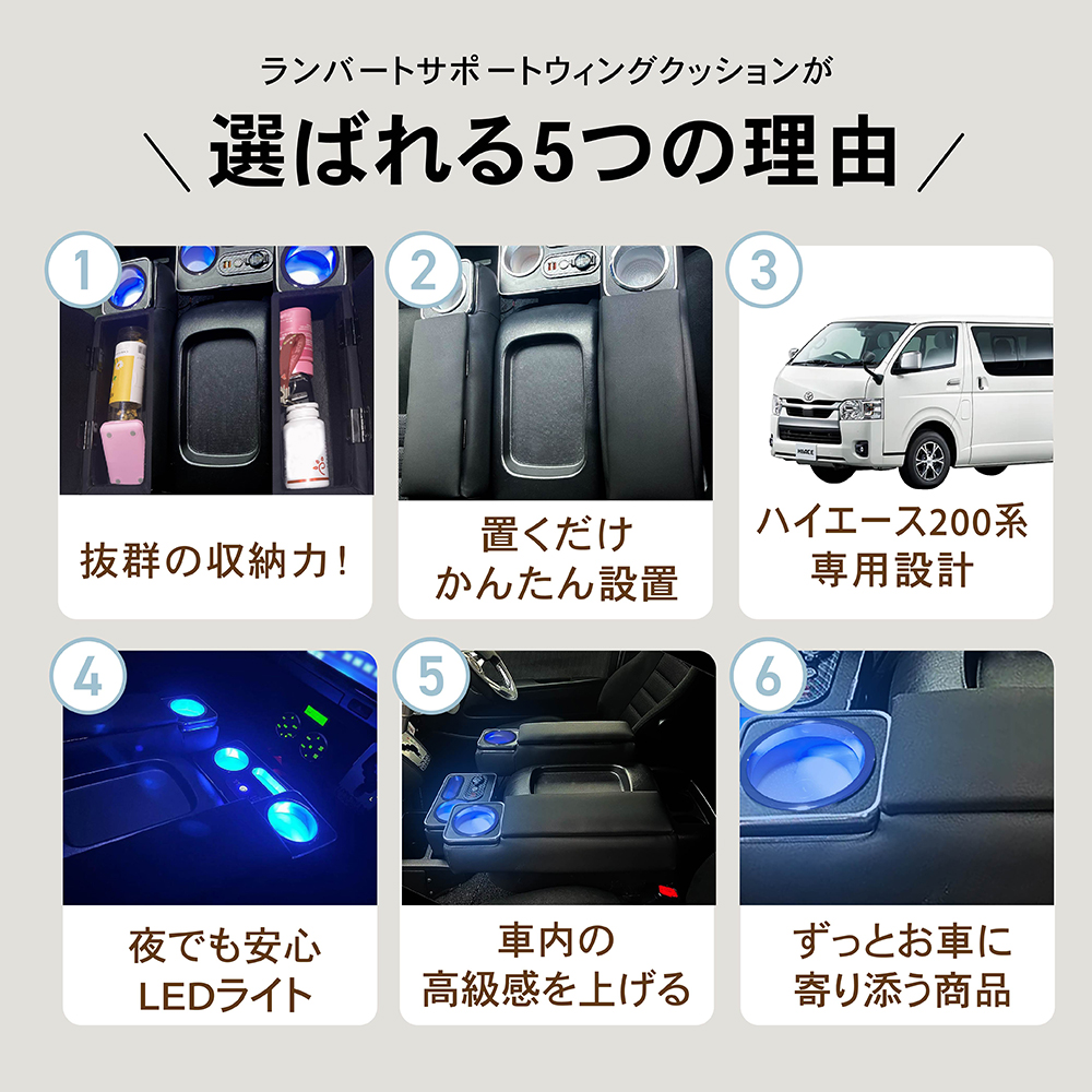 置くだけ設置】ハイエース 200系 コンソールボックス LED コンソール