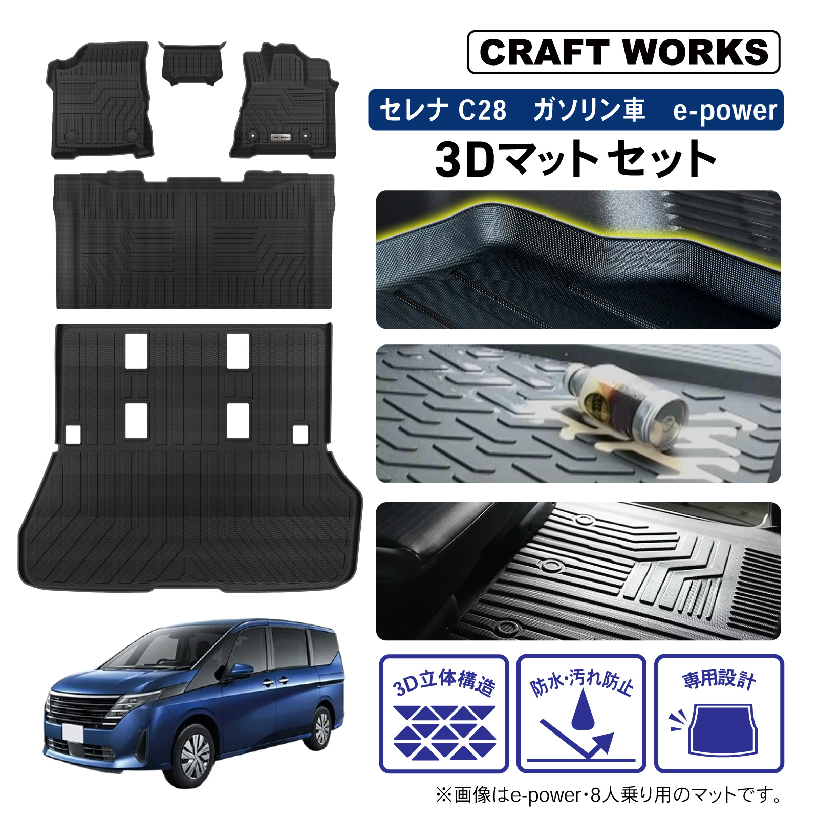 セレナ 新型 C28 フロアマット ラゲッジマット 3D 上段 フロア
