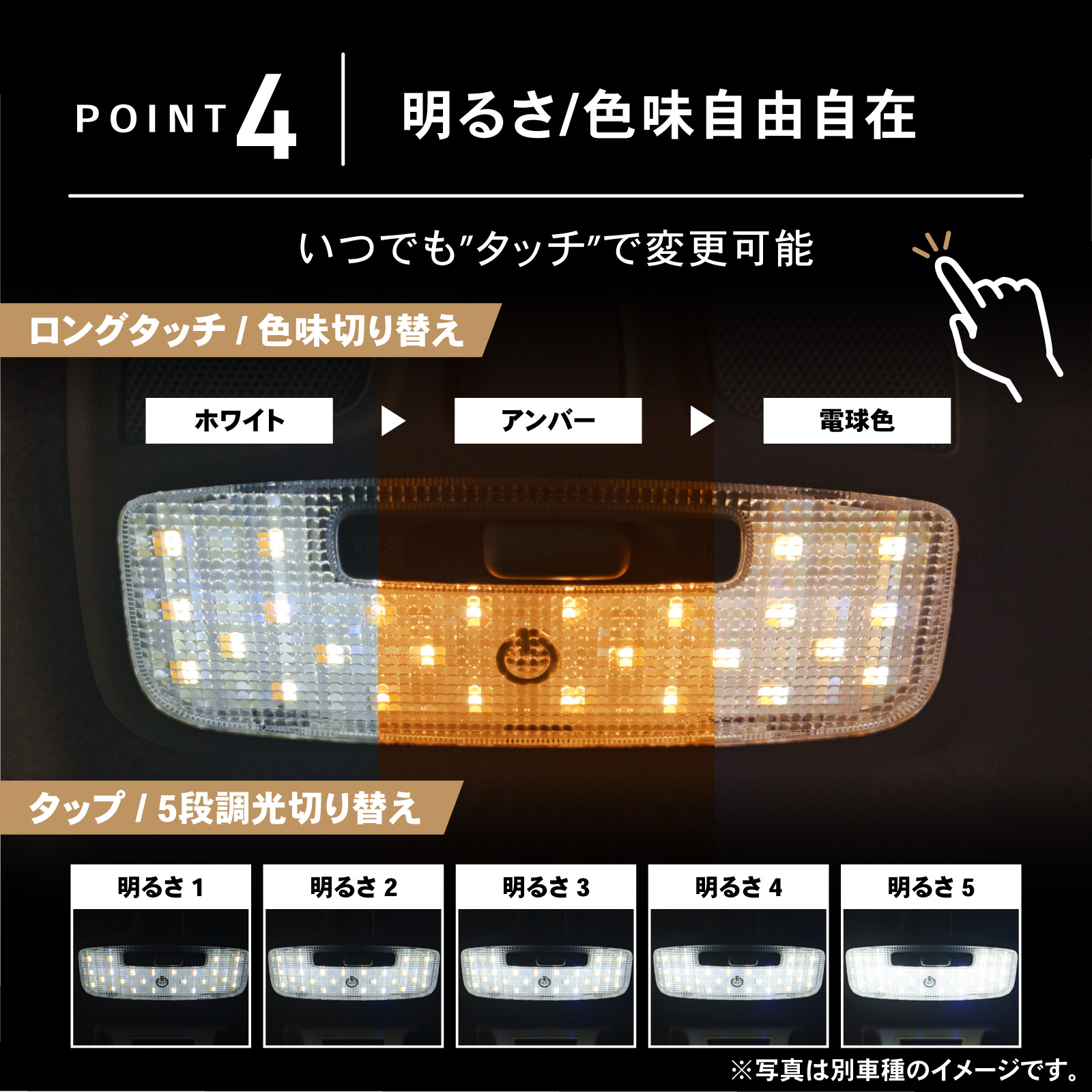 プリウス 30系 タッチ式 LEDルームランプ 5段階調光 3色切り替え ZVW30