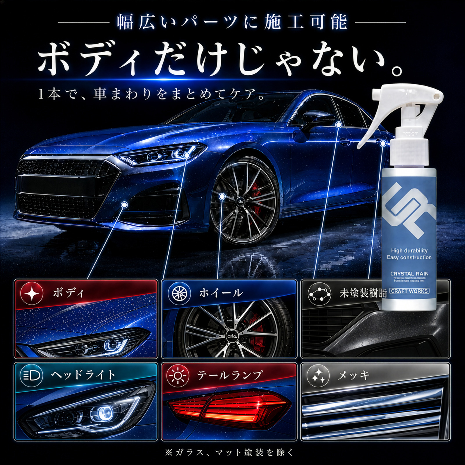 車 コーティング剤 300ml クリスタルレイン ガラス系 スーパー トップ