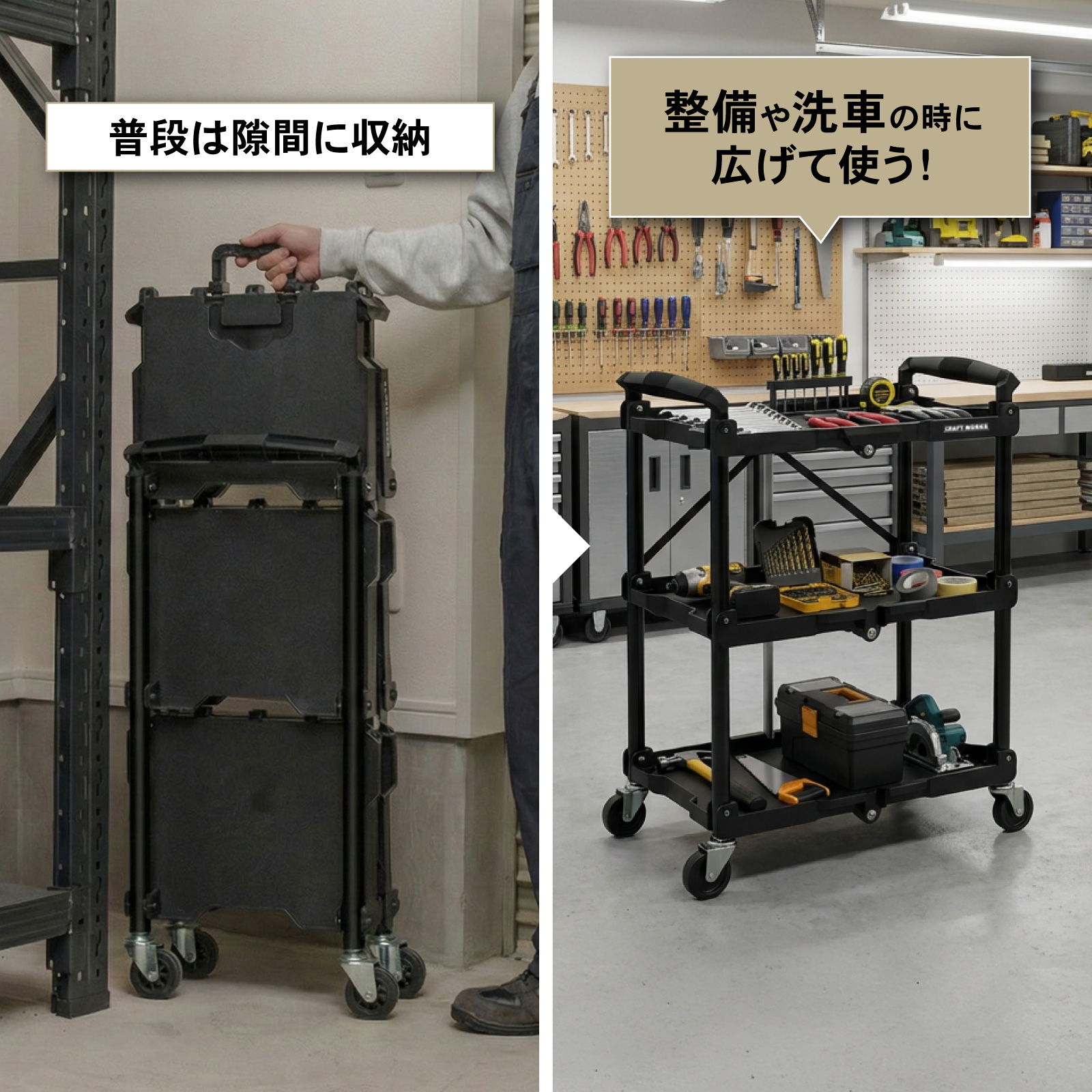 クラフトワゴン ツールワゴン 折りたたみ キャスター付き 総耐荷重
