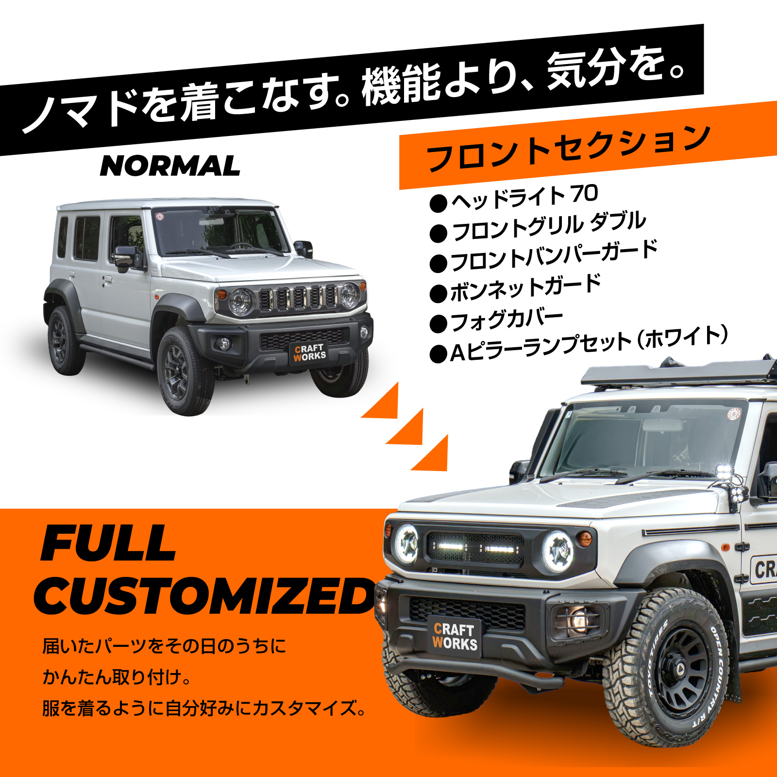 ジムニー ノマド JC74W フロントカスタム ヘッドライト 70タイプ