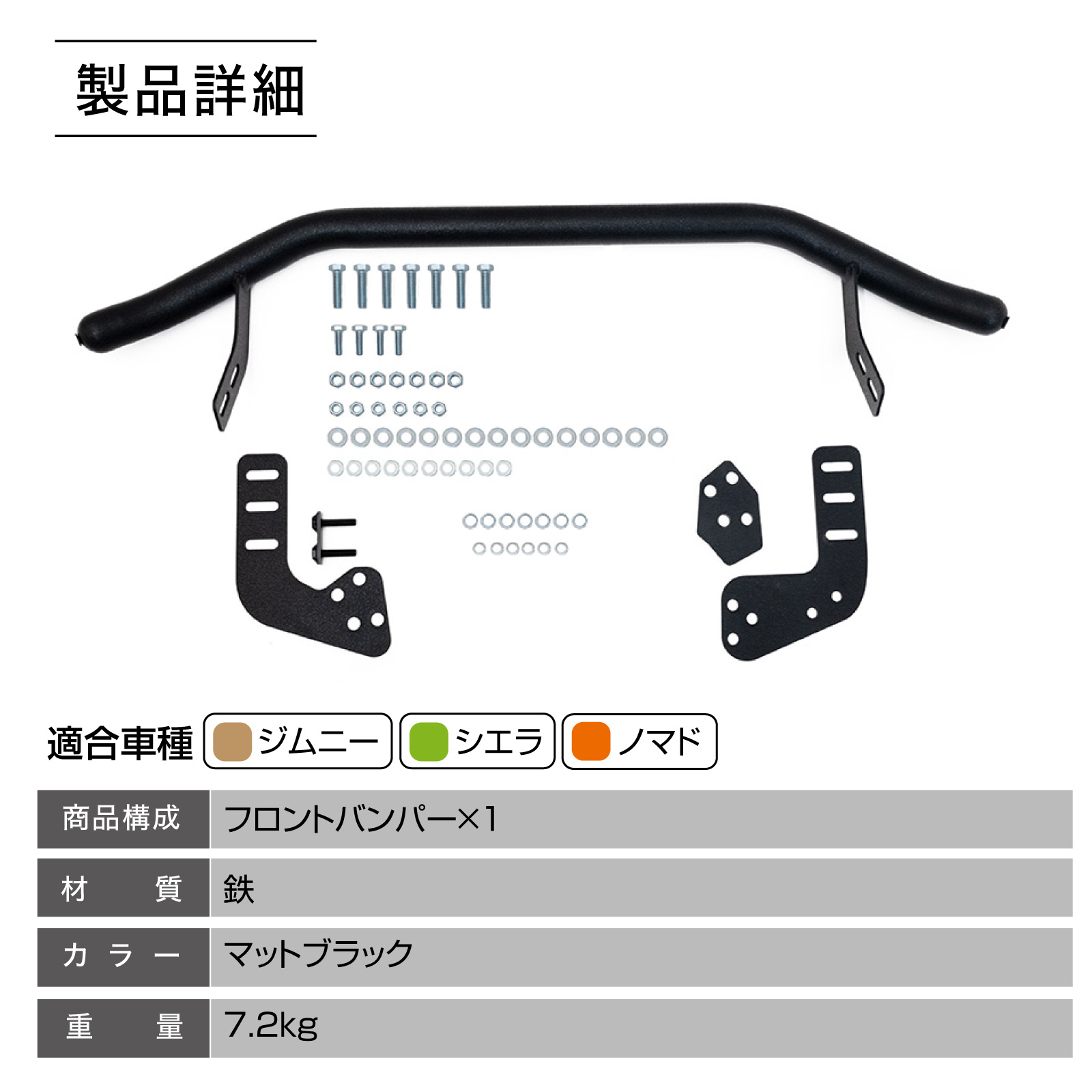 ジムニー ジムニー シエラ フロントカスタム  ヘッドライト フロントグリル シングル バグガード フロントバンパーガード フォグライトカバー Aピラーランプの画像