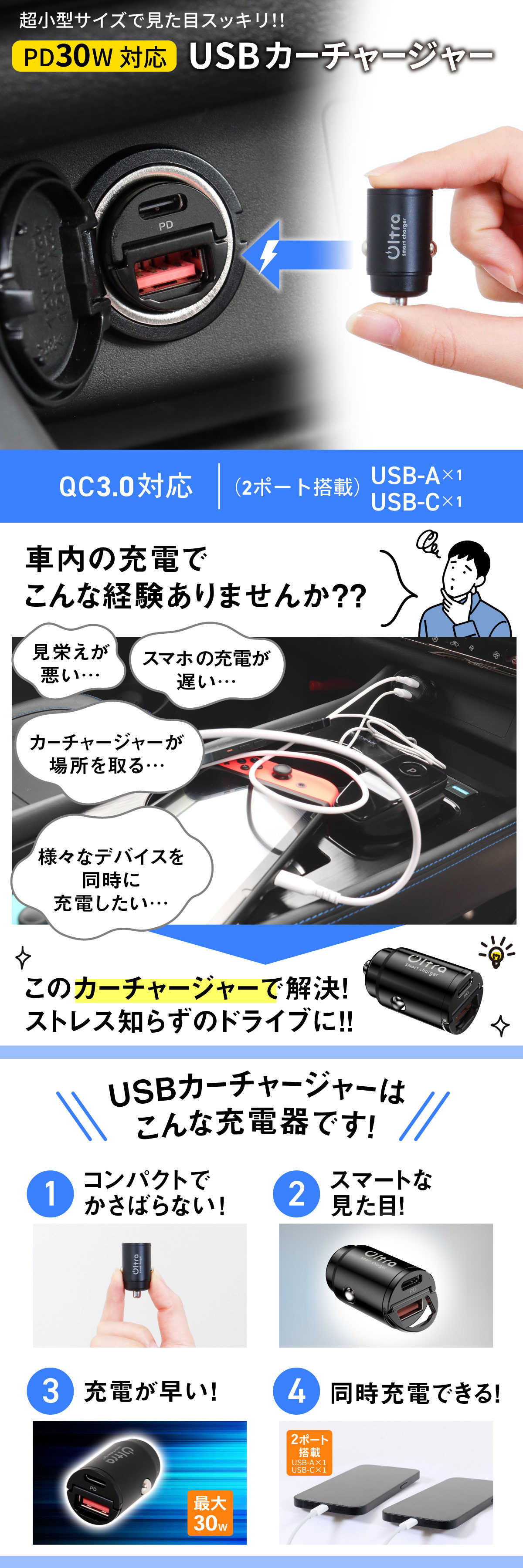 シガーソケット usb カーチャージャー 車 充電器 急速充電 30W typeC タイプC typeA 2ポート iphone 車載充電器  iPhone14 iPhone14Plus iPhone14Pro Max : b0820dcad : CRAFT WORKS ヤフー店 - 通販 -  Yahoo!ショッピング