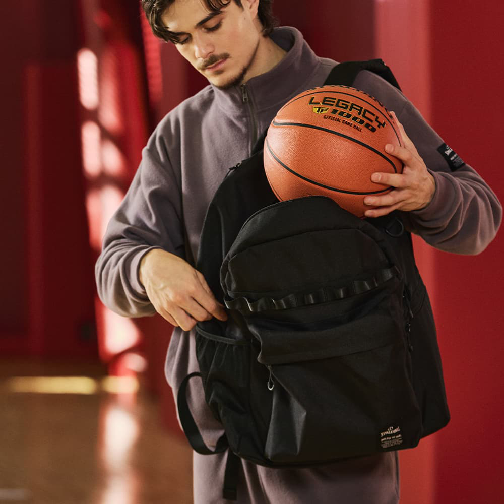 SPALDING バスケットボールバッグ ブラック42L スクイズボトル付 SPALDING スポルディング ボールキャリー デイパック