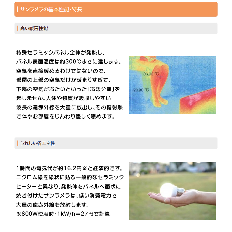 サンラメラ ニューセラミックヒーター 600W型 3段切替タイプ 正規販売代理店 5年間保証付き サンラメラ パネルヒーター 600W型 3畳