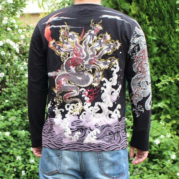 最終価格★華鳥風月 八岐大蛇 刺繍和柄ロンT レトロ お兄系 神話 最終価格☆華鳥風月 八岐大蛇 刺繍和柄ロンT レトロ お兄系 神話