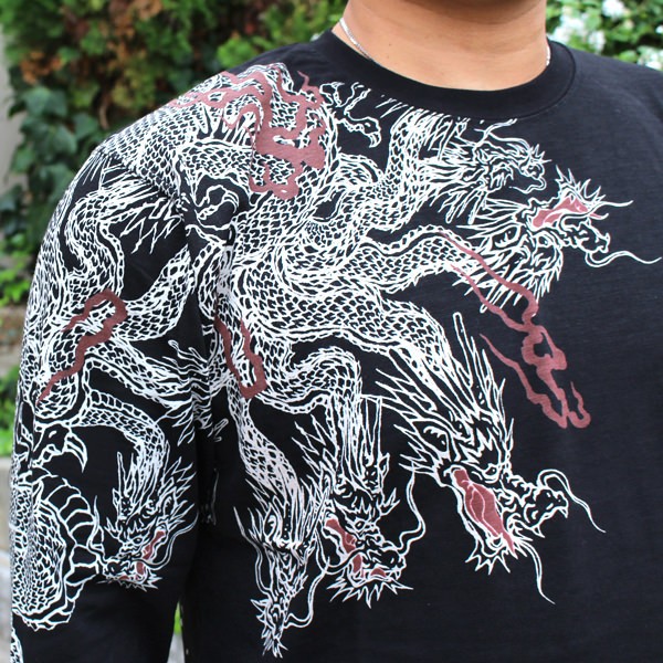 363211】華鳥風月 和柄 Tシャツ 和柄刺繍長袖Tシャツ 八岐大蛇柄