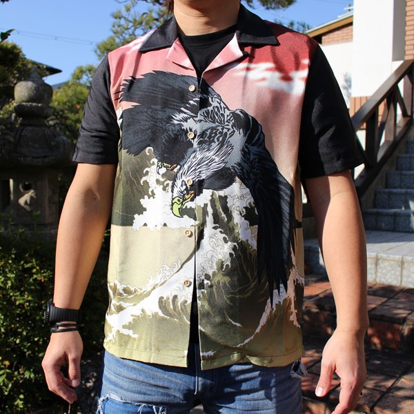 和柄Tシャツ 【SALE】和柄メンズ 和柄刺繍アロハ鷲柄【AS181-3