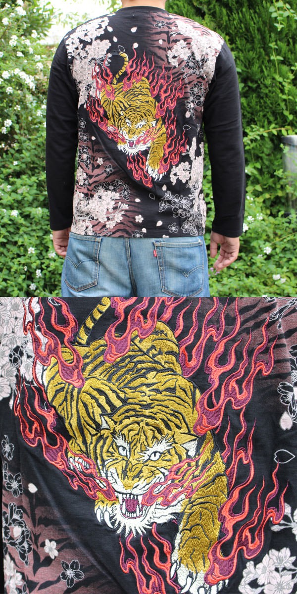 363214】華鳥風月 和柄 Tシャツ 和柄刺繍長袖Tシャツ 虎柄刺繍 363214】華鳥風月 和柄 Tシャツ 和柄刺繍長袖Tシャツ 虎柄刺繍
