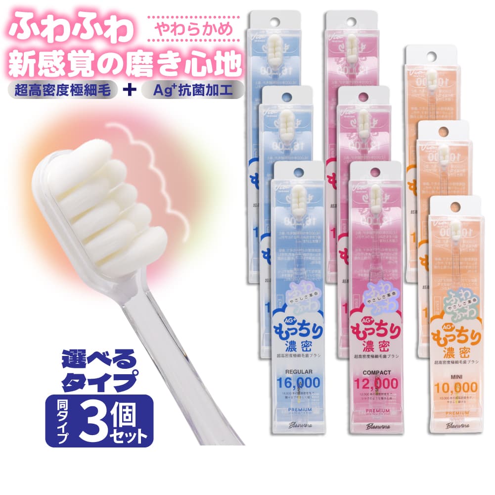 歯ブラシ 超高密度極細毛 AG+ 抗菌加工 やわらかめ 3個セット もっちり濃密 レギュラー コンパクト ミニ ハブラシ 爆買