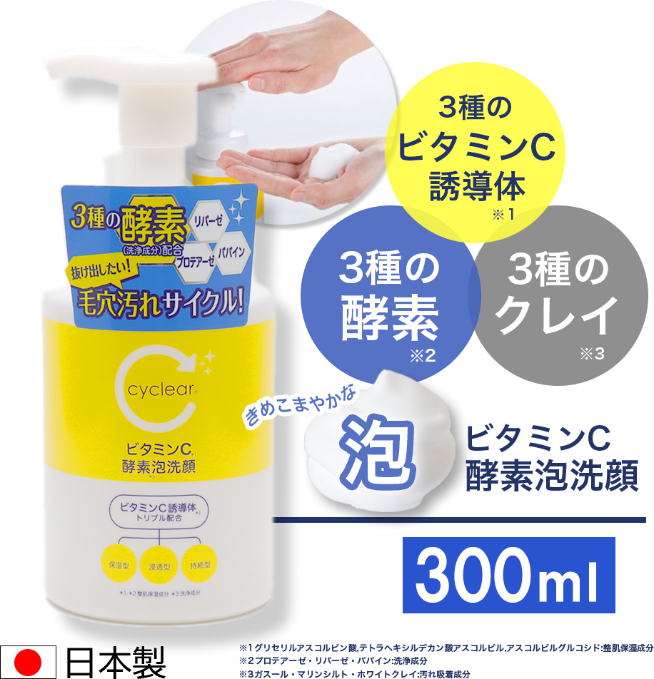 酵素洗顔料 泡タイプ ビタミンC誘導体 酵素泡洗顔 300ml ビタミンＣ 柑橘系の香り 毛穴ケア 日本製｜wagonsale