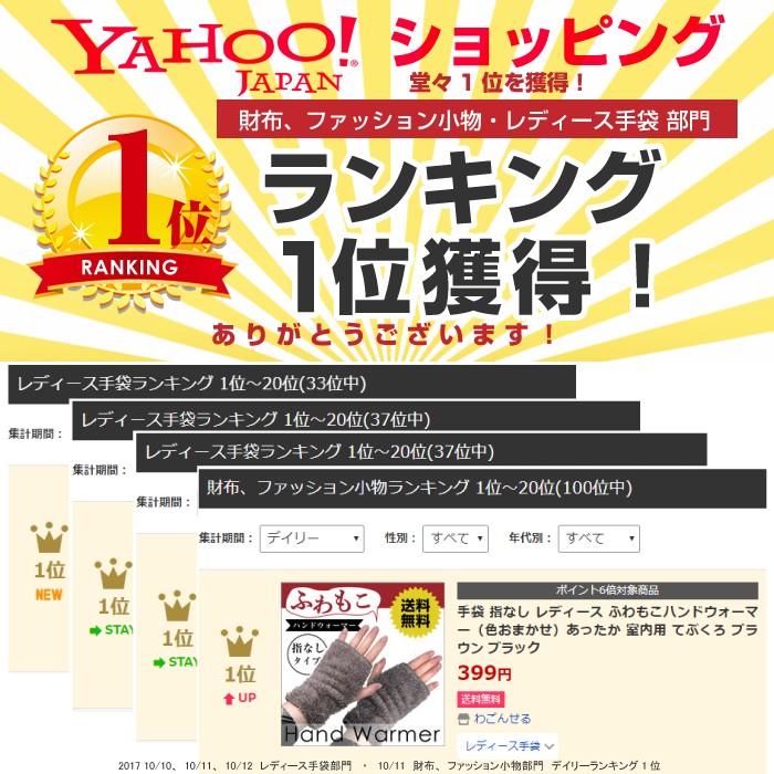 手袋,指なし（レディース用）ふわもこハンドウォーマー（色おまかせ）ファー・あったか手袋・室内用・てぶくろ、ブラウンと ブラック。