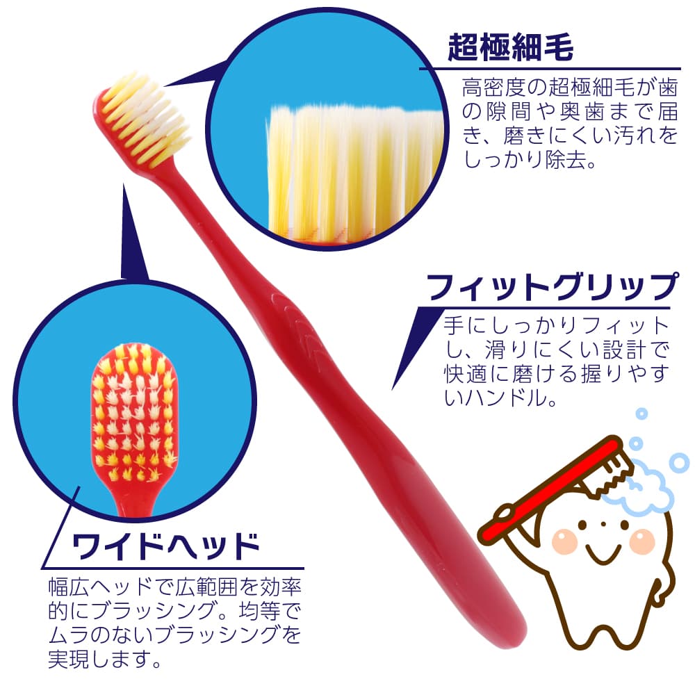 歯ブラシ ワイドヘッド 薄型ヘッド 超極細毛 6本セット（3本組 ×2個