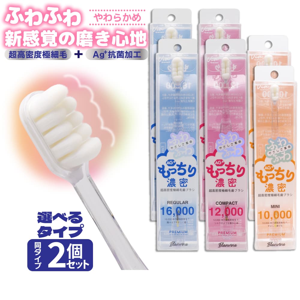 歯ブラシ 超高密度極細毛 AG+ 抗菌加工 やわらかめ 2個セット もっちり濃密 レギュラー コンパクト ミニ ハブラシ