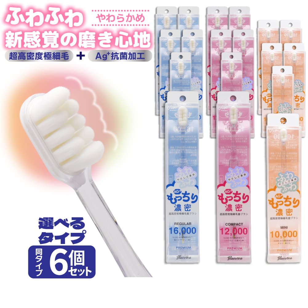 歯ブラシ 超高密度極細毛 AG+ 抗菌加工 やわらかめ 6個セット もっちり濃密 レギュラー コンパクト ミニ ハブラシ
