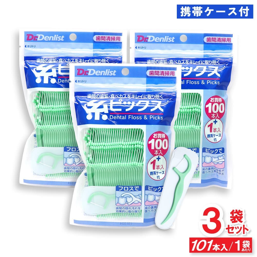 ドクターデンリスト 糸ピックス 101本入り ×3袋セット 携帯ケース付 歯