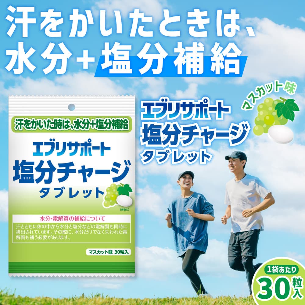 塩分チャージ タブレット マスカット味 300粒（30粒入×10袋） エブリサポート 塩分補給  塩分タブレット | エブリサポート | 01