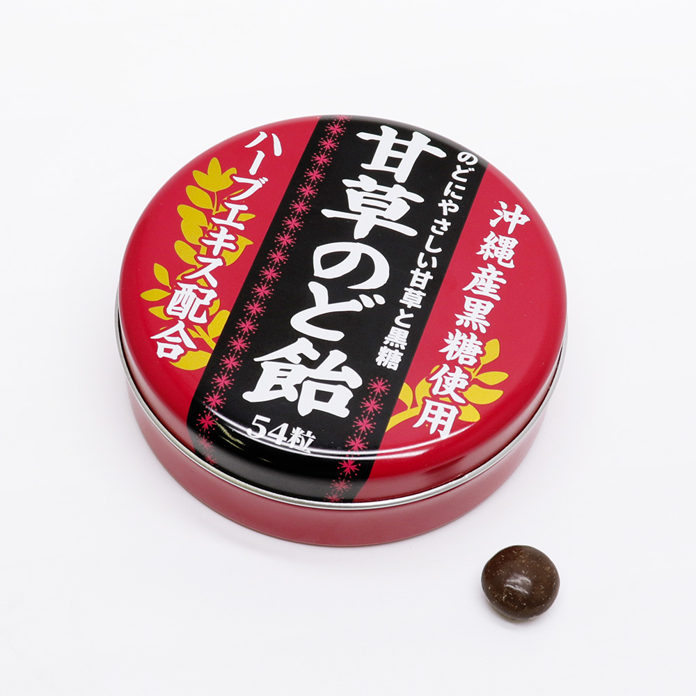奥田薬品 甘草のど飴 缶入 54粒 ×4缶 沖縄産黒糖使用 ハーブ