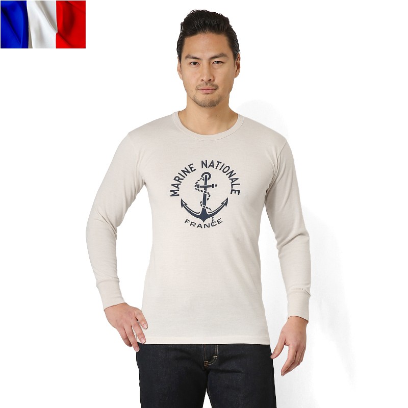 実物 新品 イタリア軍 アンダーシャツ フランス海軍プリント ミリタリー 長袖 Tシャツ カットソー リメイク デッドストック  放出品【クーポン対象外】【I】