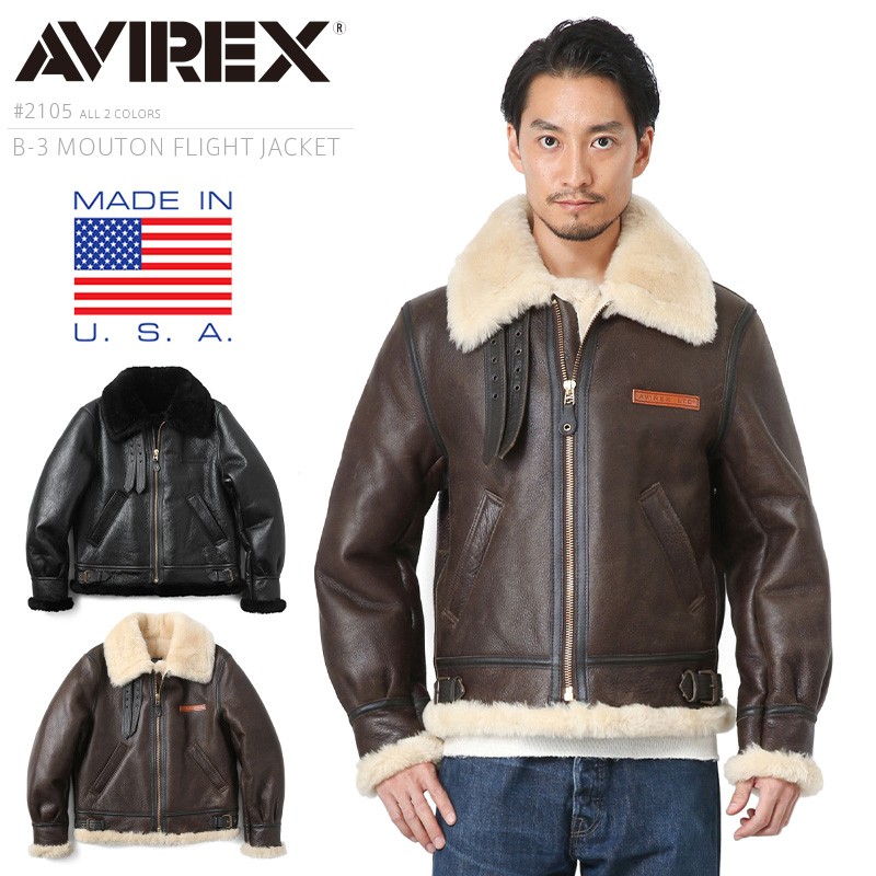 AVIREX アビレックス 2105 B-3フライトジャケット リアルムートン MADE IN USA メンズ 革ジャン 本革  ブランド【7832950006】 【クーポン対象外】【T】