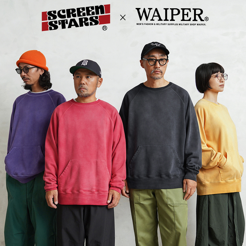SCREEN STARS × WAIPER ブラック トレーナー SCREEN STARS STARS×WAIPER 2523-438WP ラグランスリーブ L/S