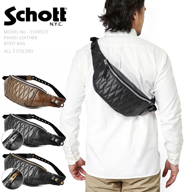 Schott ショット パデッドレザーボディバッグ メンズ ボディバッグ ショルダーバッグ 本革 カウハイド アメカジ ブランド  3109023【クーポン対象外】【T】