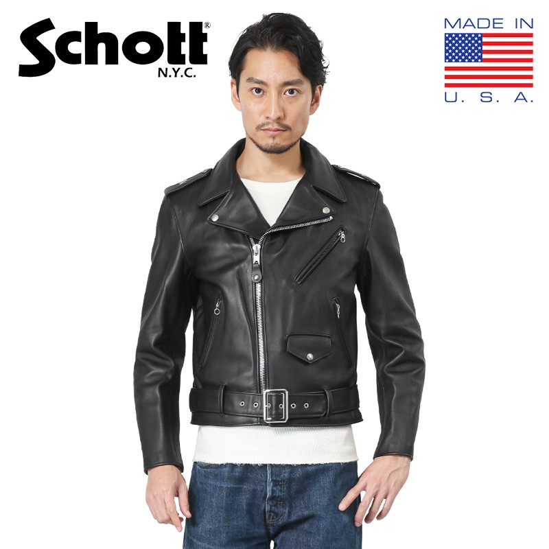 国産品 38 Wライダースジャケット ショット Schott 希少 白黒二色 毛皮