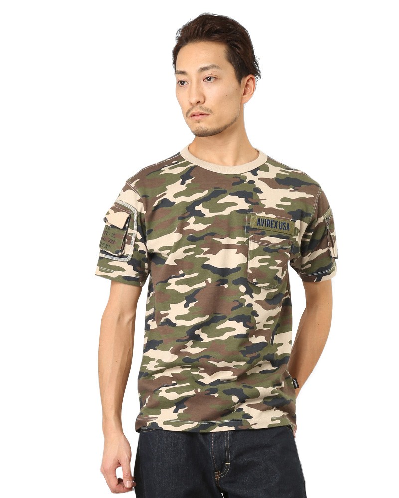 AVIREX アビレックス 6143387 FATIGUE クルーネックTシャツ CAMO メンズ ミリタリー カットソー 半袖 迷彩 カモ柄  ブランド【クーポン対象外】【T】