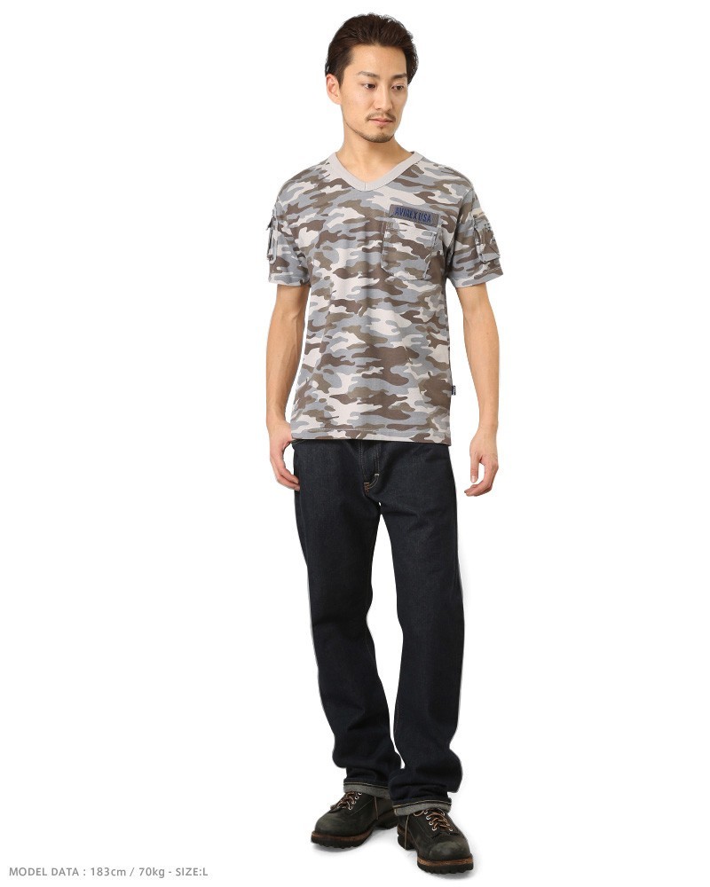 最大80％OFF - 『在庫ロス売買マーケット』 AVIREX アビレックス 6153347 FATIGUE VネックTシャツ CAMO メンズウェア